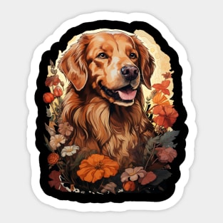 Golden Retriever  Dog Vintage Floral Sticker